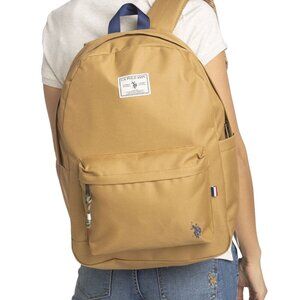 U.S. Polo Assn. Unisex 18" Solid Core Backpack, Khaki & Black, Travel Backpack